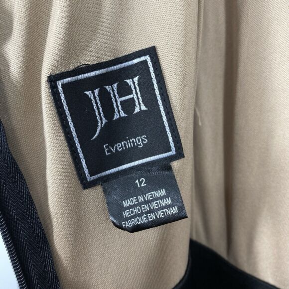 JH Evenings Sleeveless Lace Sequined Midi Dress Size 12 Black Full Skirt Event - Picture 9 of 12